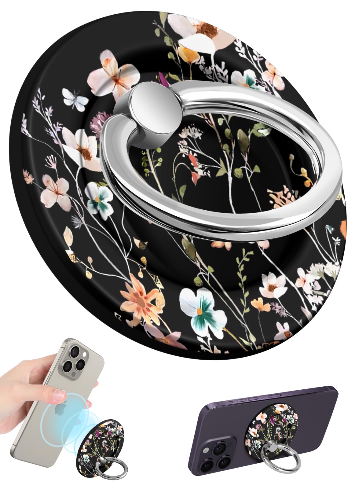Lotadilo for Magnetic Phone Ring Holder Compatible with MagSafe for Women - Cute Design Magnet Phone Grip Ring Stand Kickstand for iPhone 17/16 Pro Max/16 Pro/16/15/14/13/12 Series, Flower