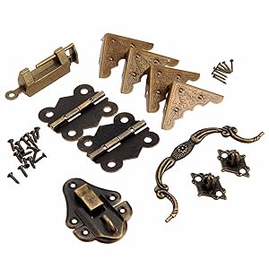 Dophee Box Corner Protectors Lock Latch Hasp with Handle Hinges Hardware Kit