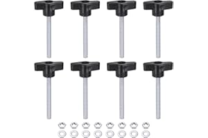 HARFINGTON 8pcs Tee Wing Knobs M6 x 55mm Metric Thread 36mm Z/T Head Plastic Handles Thumb Screws Hand Clamping Threaded Stud Knob Grip Thumbscrew with Nuts Washers, Black