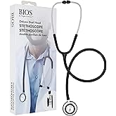 BIOS Diagnostics Deluxe Dual Head Stethoscope in Black, Doctors, Nurses, Students, Home Health, Lightweight, Clinical, First