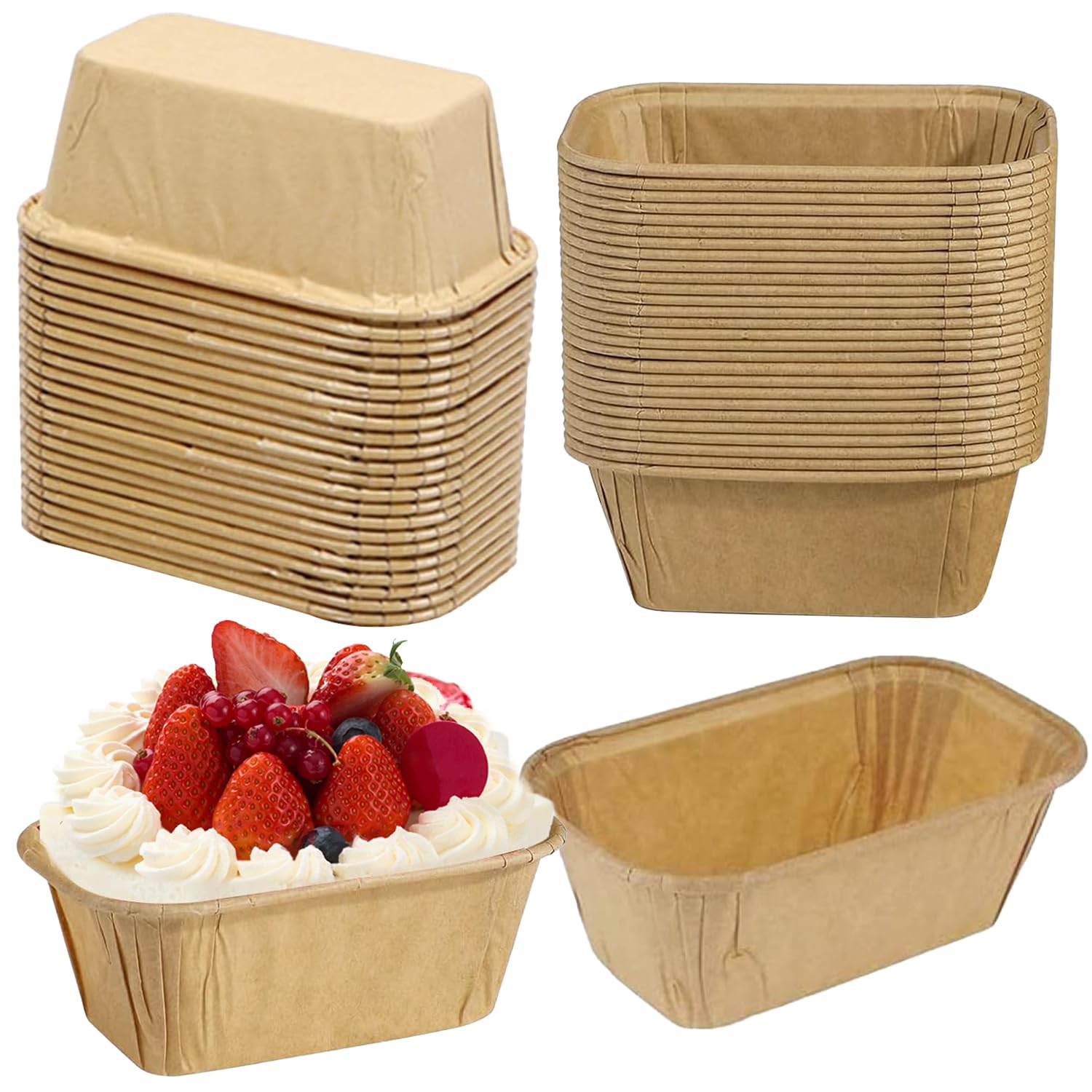 50 PCS Mini Loaf Cake Cases - Premium Greaseproof Paper Cupcake Liners for Baking Muffins & Cupcakes