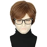 Topcosplay Mens Wigs with Glasses Short Brown Ginger 60s 70s Male Wig for Costume Accessories Halloween Outfit