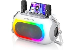 SUDOTACK Karaoke Machine for Adults Kids with 2 Wireless Microphones, Bluetooth PA Speaker System with Echo/Bass/Treble Adjustment for Home Party, Outdoor, Church, Picnic, Birthday Gifts (White)