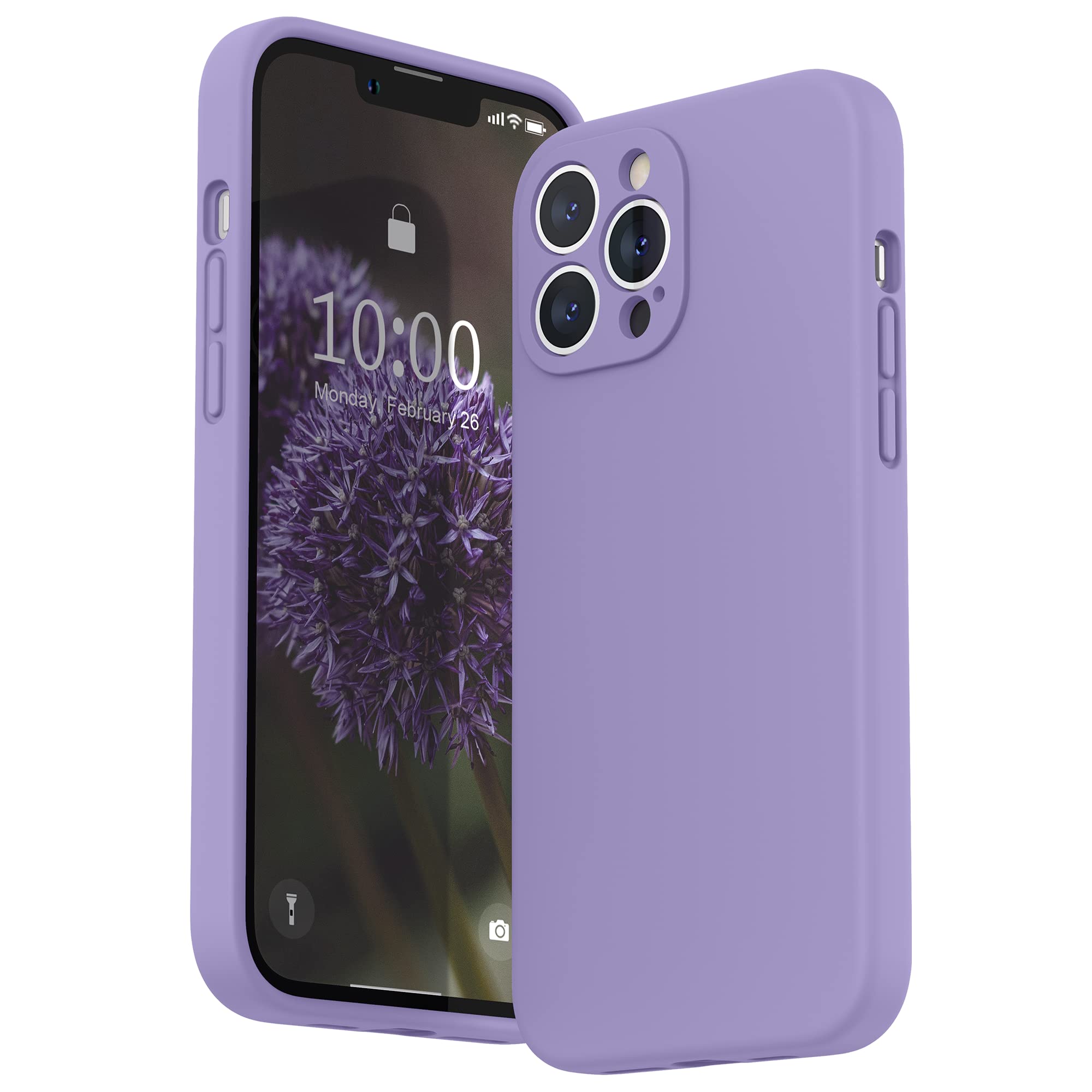 SURPHY Compatible with iPhone 13 Pro Max Case with Screen Protector, Liquid Silicone Protection for Each Lens Shockproof Thickened Rubber Cover for iPhone 13 Pro Max 6.7 inch 2021, Light Purple — image 1