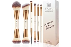 HEYMKGO Makeup Brushes Set, 6Pcs Double-ended Foundation Contour Concealer Powder Eyeshadow Brush for Liquid, Cream, Powder f