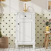 Sweetcrispy 18" Bathroom Vanity with Sink, Bathroom Storage Vanity Sink Cabinet with 1 Door, Farmhouse Wooden Free Standing B