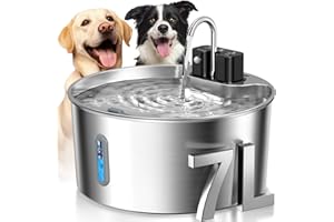 Voluas Dog Water Fountain: 1.8Gal/7L Wireless Stainless Steel Dog Fountain Bowl for Small to Large Dogs, Battery Operated Pet Water Dispenser Indoor with Ultra-Quiet Pump, Multi-Filtration, Easy Clean
