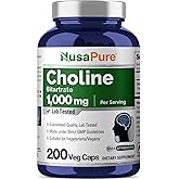 NusaPure Choline Bitartrate - Suitable for Vegetarian/Vegan, Non - GMO - 1000 mg 200 Capsules