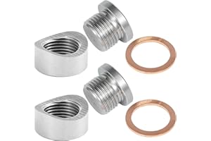 O2 Sensor Bung Weld in with Plug, 2 Sets O2 Bung 304 Stainless Steel M18-1.5, Oxygen Sensor Bungs Plugs with Copper O-Ring, E