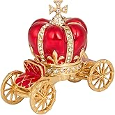 QIFU Hand Painted Enameled Red Pumpkin Carriage Jewelry Trinket Box Hinge