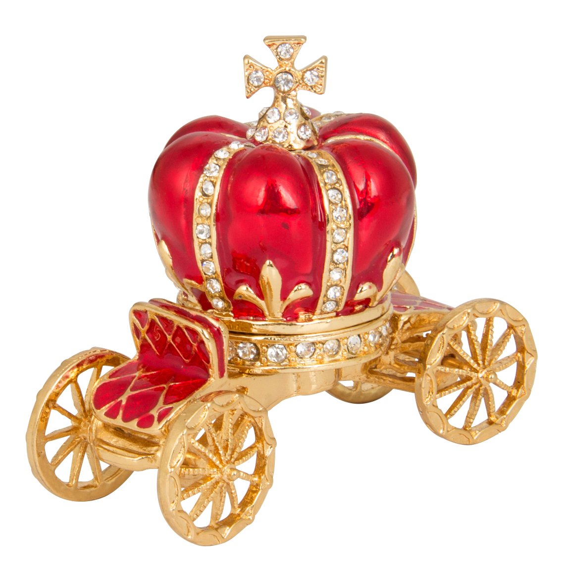 QIFU Hand Painted Enameled Red Pumpkin Carriage Hinged Enamel Trinket Box