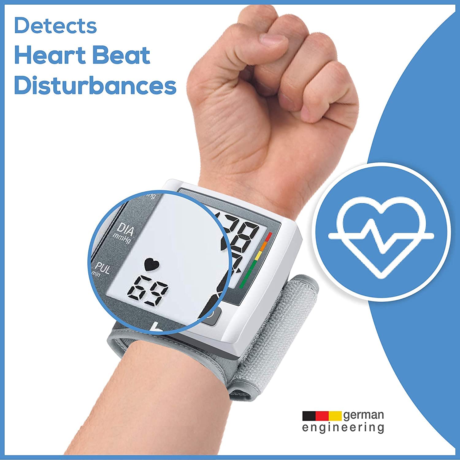 Beurer Wrist Blood Pressure Machine with Adjustable Blood Pressure Cuff - Automatic & Digital Wrist Blood Pressure Monitor, 2x60 Memory Reading, XL LCD Display - Home BP Monitor, BC30