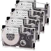 Absonic 4-Pack Compatible for Casio XR-9X XR-9X2S XR9X XR9X2S 9mm 0.35" Black on Clear Label Tape for KL-60 KL-100 KL-120 KL-430 KL-750 KL-780 KL-820 Label Maker, 3/8" x 26'