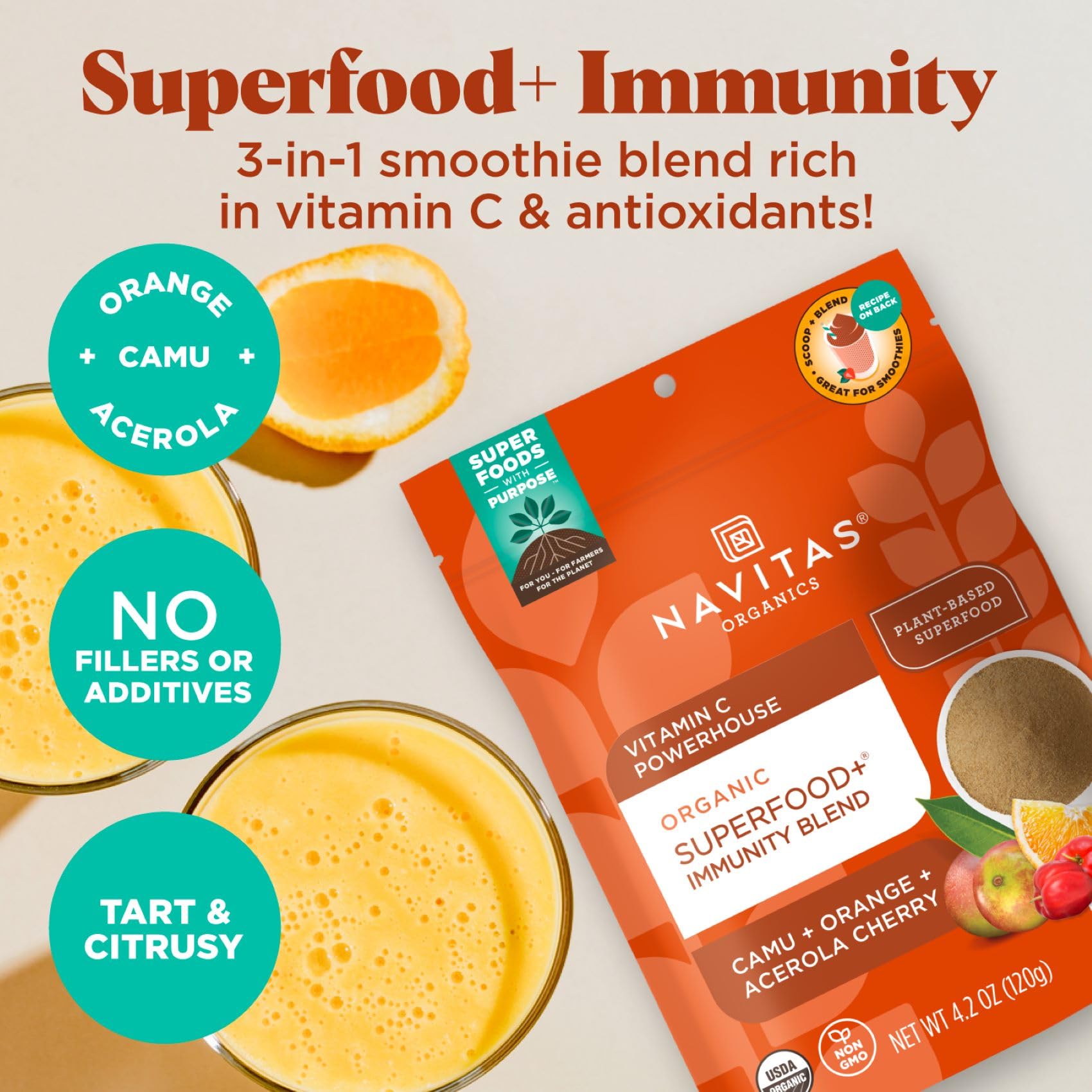 Navitas Organics Superfood+ Immunity Blend (Camu + Orange + Acerola Cherry), 30 Servings — Organic, Non-GMO, Vegan, Gluten-Free, Keto & Paleo, 4.2 Ounce…