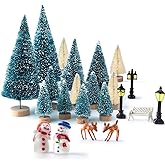 KUUQA Mini Christmas Trees Bottle Brush Trees with Snowmen Reindeer, 31Pcs Christmas Village Sets Village Accessories Ornaments for Christmas Decorations Indoor Village Display Platforms Winter Decor
