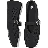 Uoidru Women's Flat Square Toe Ballet Flats,Breathable Knit Mary Jane Flats for Women with Buckle,Comfortabe Casual Work Flat Dress Shoes