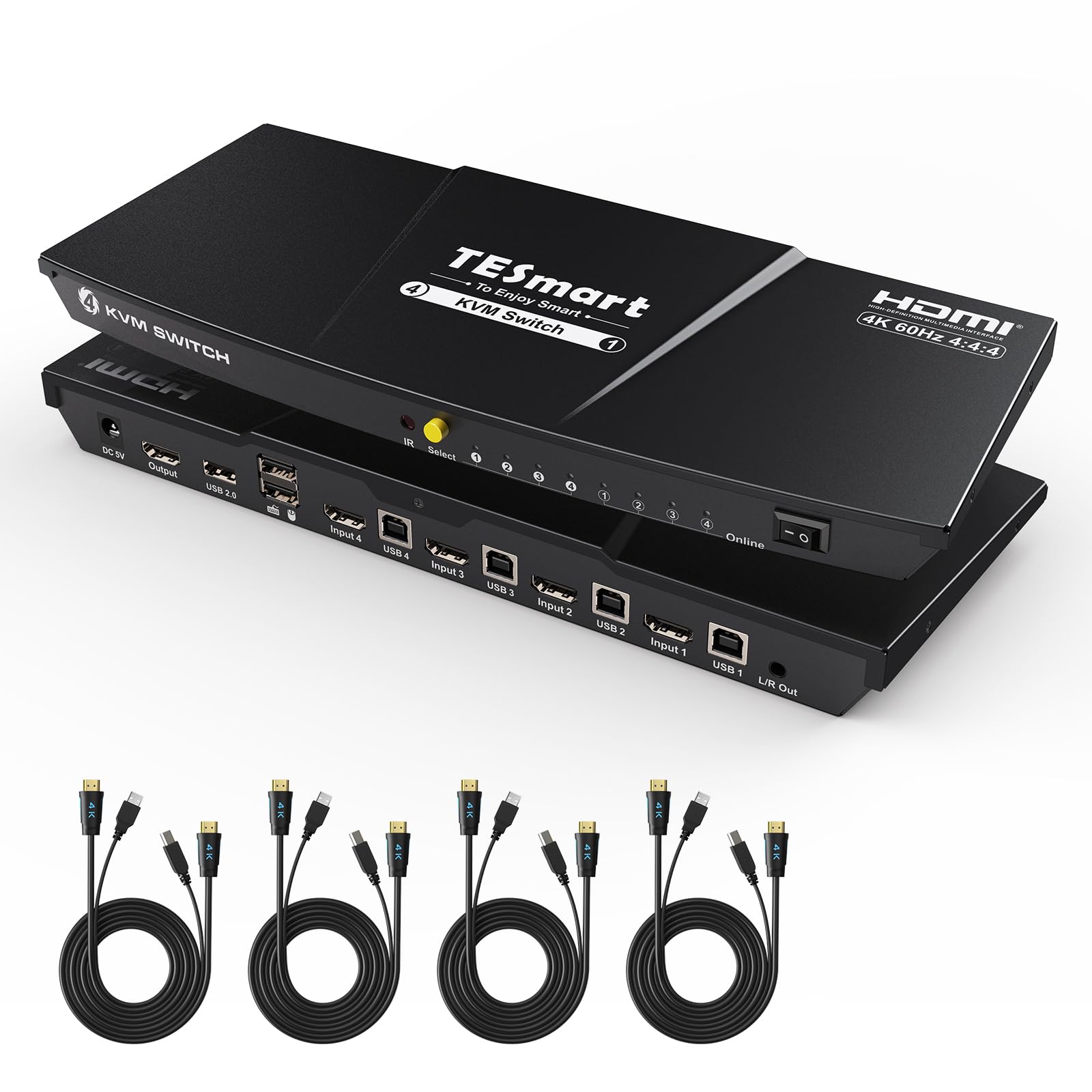 TESmart Switch KVM HDMI 8K 4 Porte - Condividi Monitor E USB 3.0 Tra 4 PC - Supporto Audio/Microfono E EDID - Commutazione A Pulsante O Tasto Rapido