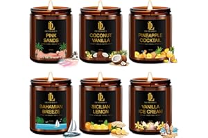 DL DREAMY DEWLA 6 Pack Scented Candles Set, 42oz 300 Hour Long Lasting Candle, Soy Candles for Home Scented, Scents of Pink Sands/Coconut Vanilla/Bahama Breeze/Pineapple Cocktail/Sicilian Lemon/Vanilla Ice Cream