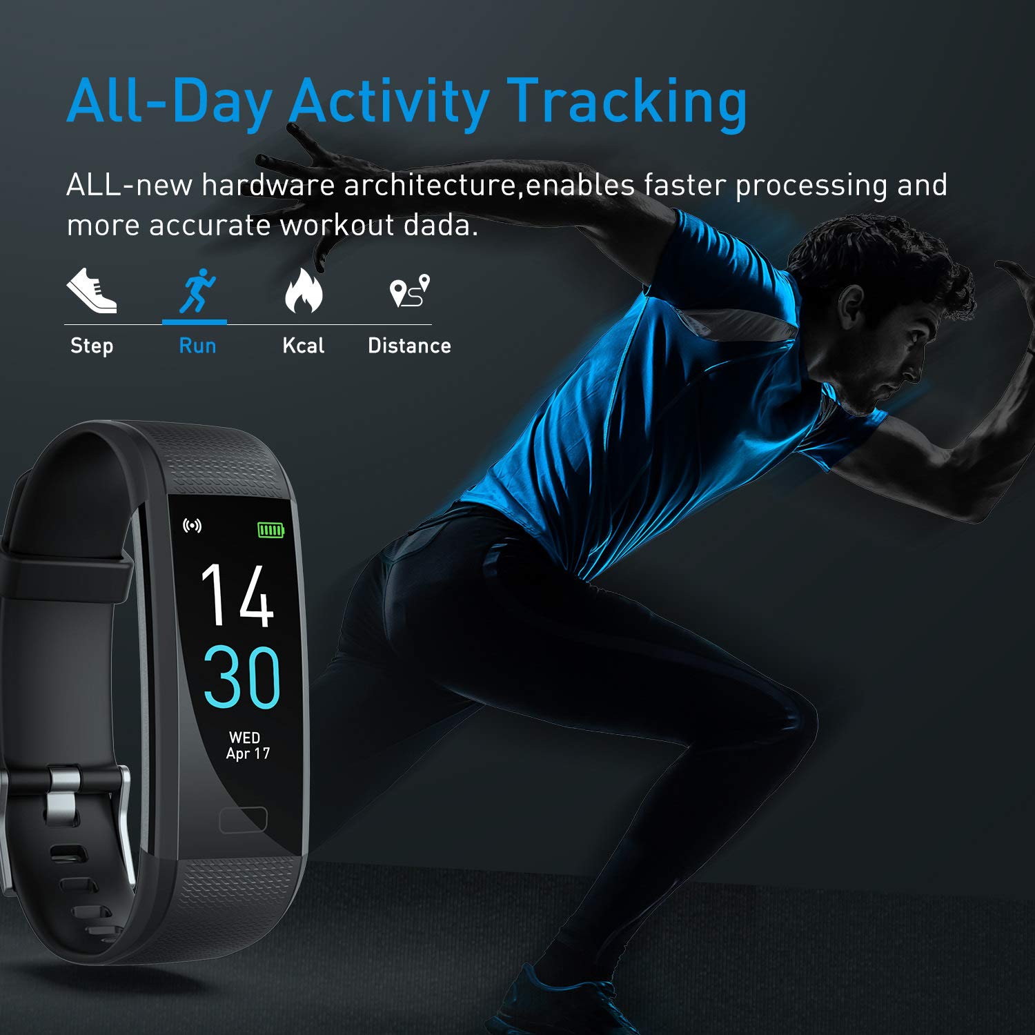 EDUP HOME Fitness Tracker HR, Activity Tracker Watch with Heart Rate Monitor, IP68 Waterproof Smart Fitness Band with Step Counter, Calorie Counter, Pedometer Watch Black for Kids Women and Men