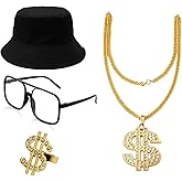 Suny Smiling Hip Hop Costume Kit 80s 90s Rapper Accessories,Outfits for men/women Rapper Themed Party Outfits Accessories,Cosplay Club Old School Themed Party Supplies,Hat Sunglasses Necklace