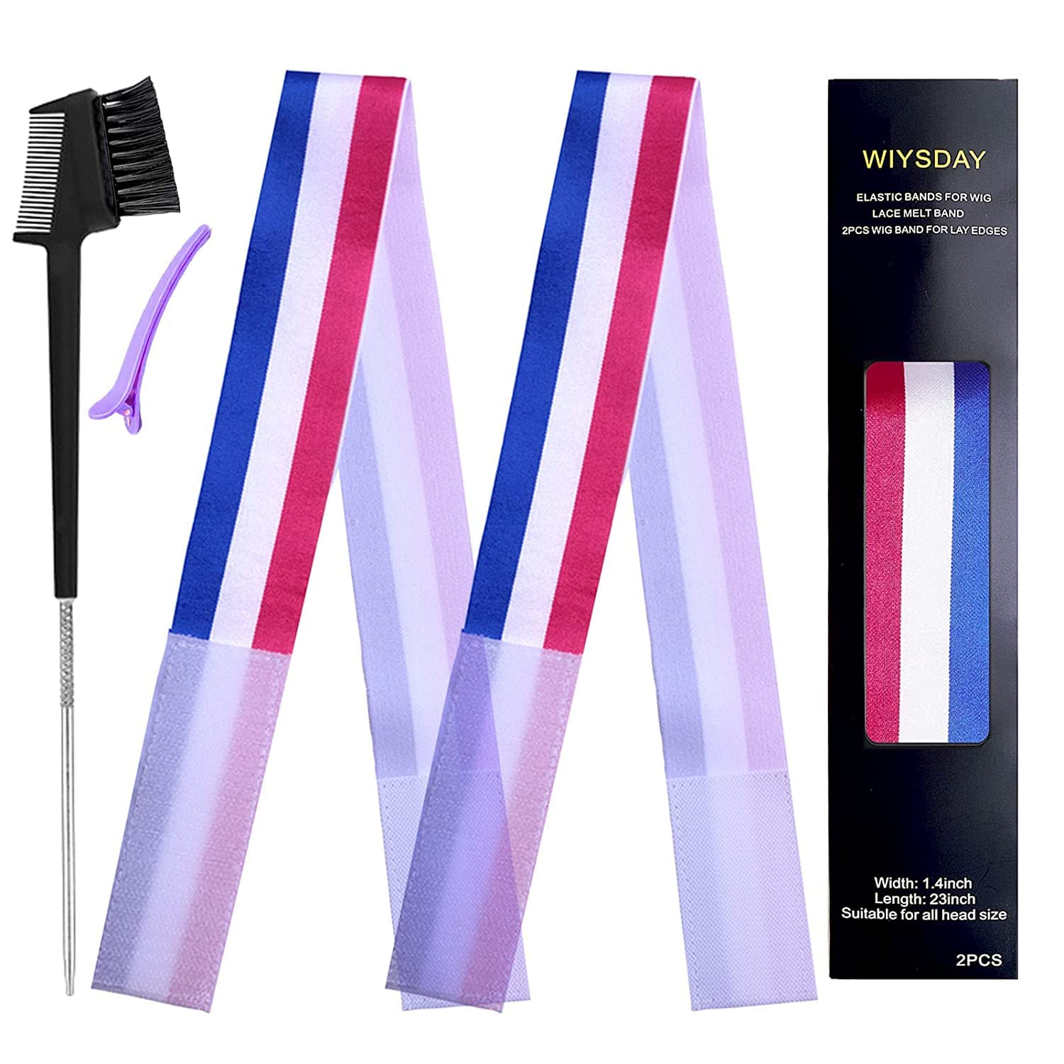 2PCS Elastic Bands for Wig - Lace Melting Band & Edge Wrap to Lay Edges (2pcs - Flag Color)