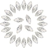 Horse Eye Rhinestones Flatback Sew on Rhinestone with 2 Holes 36pcs 9x18mm Glass Navette Shape Rhinestones for Crafts Project,Clothes,Costume,Shoes,Bags,White