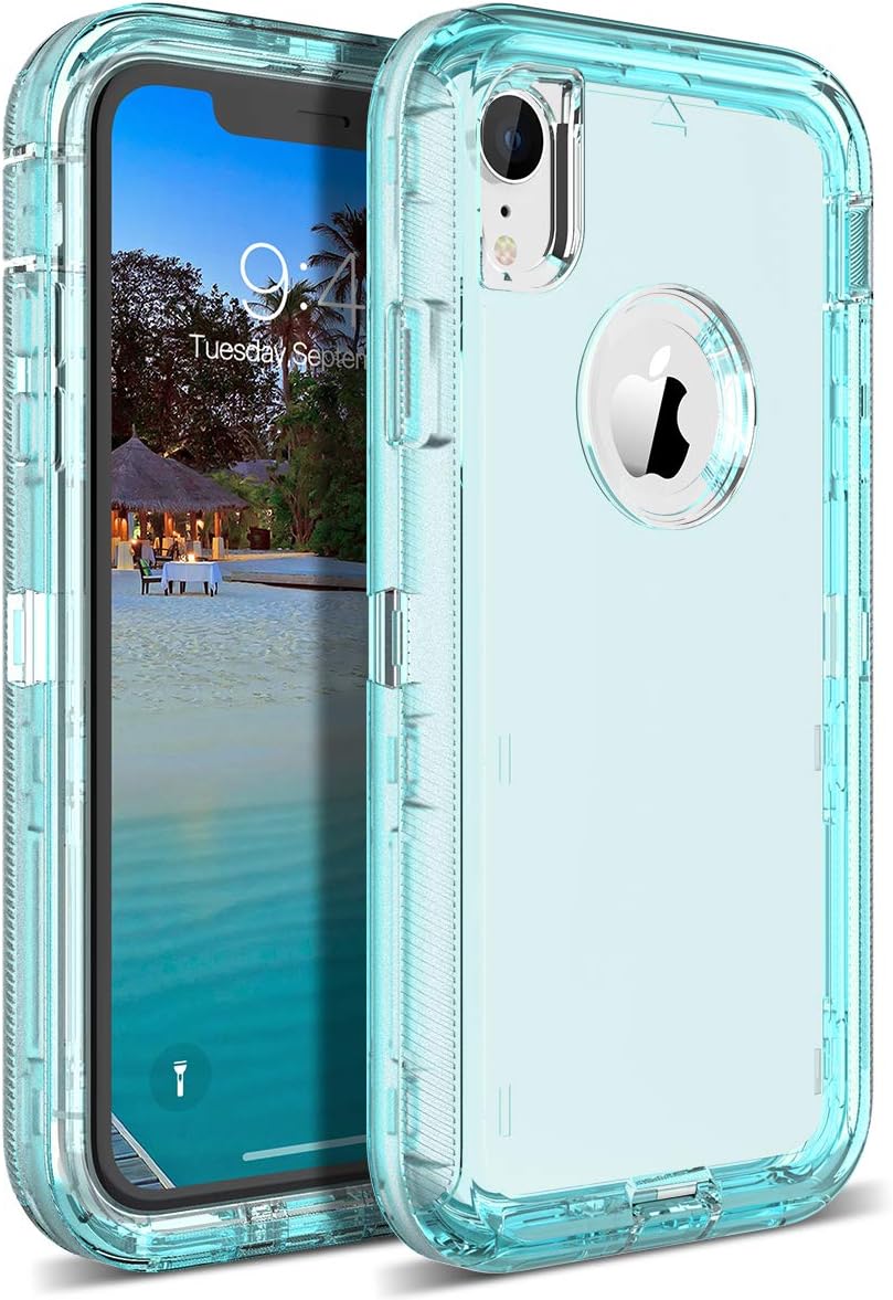 Winhoo Back Cover Case for iPhone XR 3 in 1 Transparent Full Body Rugged Shockproof Armor Case Clear Hard PC Back TPU Bumper Protection Cover Cases - Transparent Blue