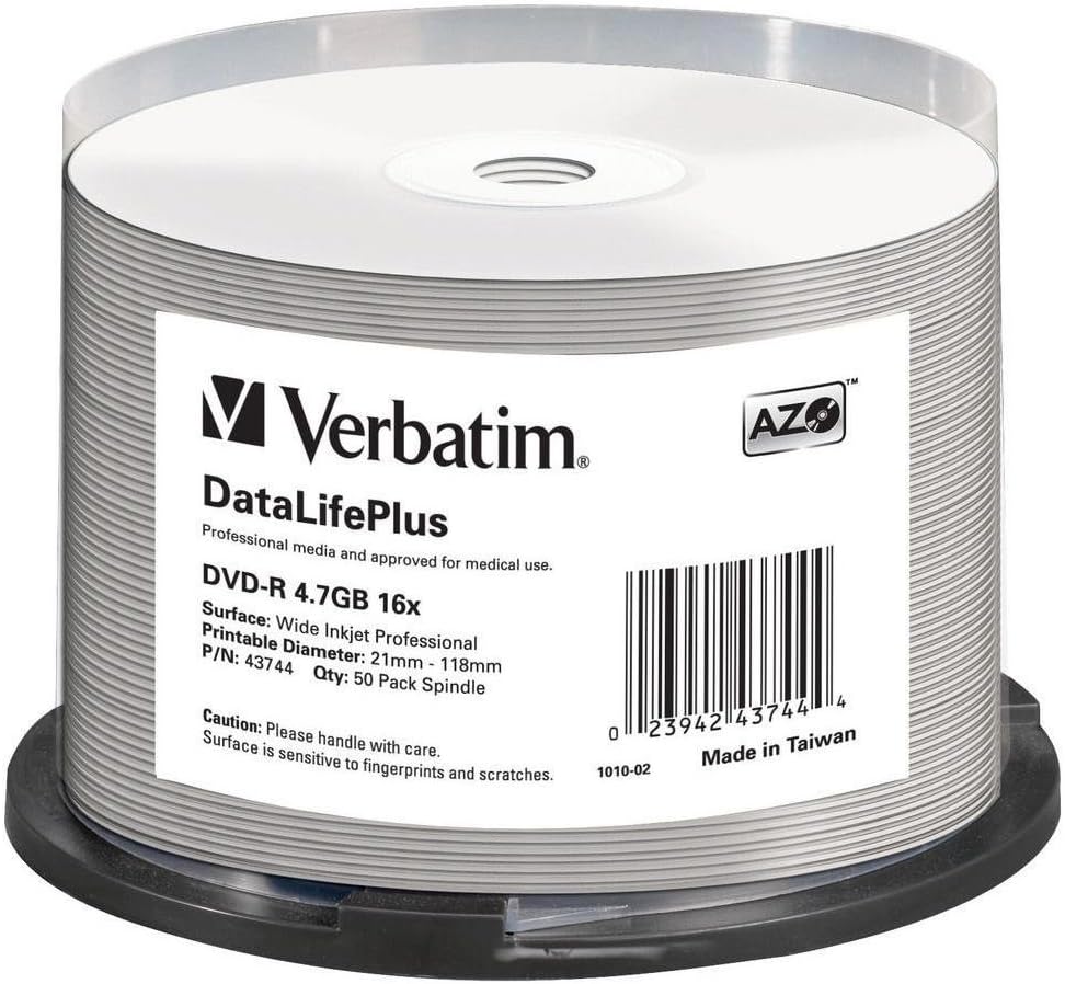 Verbatim DataLifePlus 4.7GB DVD-R 16x Printable 50 Disc Cake Spindle