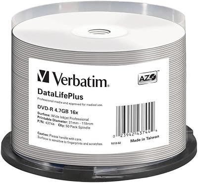Verbatim DataLifePlus 4.7GB DVD-R 16x Printable 50 Disc Cake Spindle