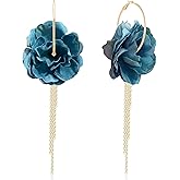 SLSF Bohemian Vacation Fabric Flower Gold Tassel Lightweight Clip Earrings Handmade Aesthetic Floral Rose Metal Fringe Summer Dangle Drop Earrings