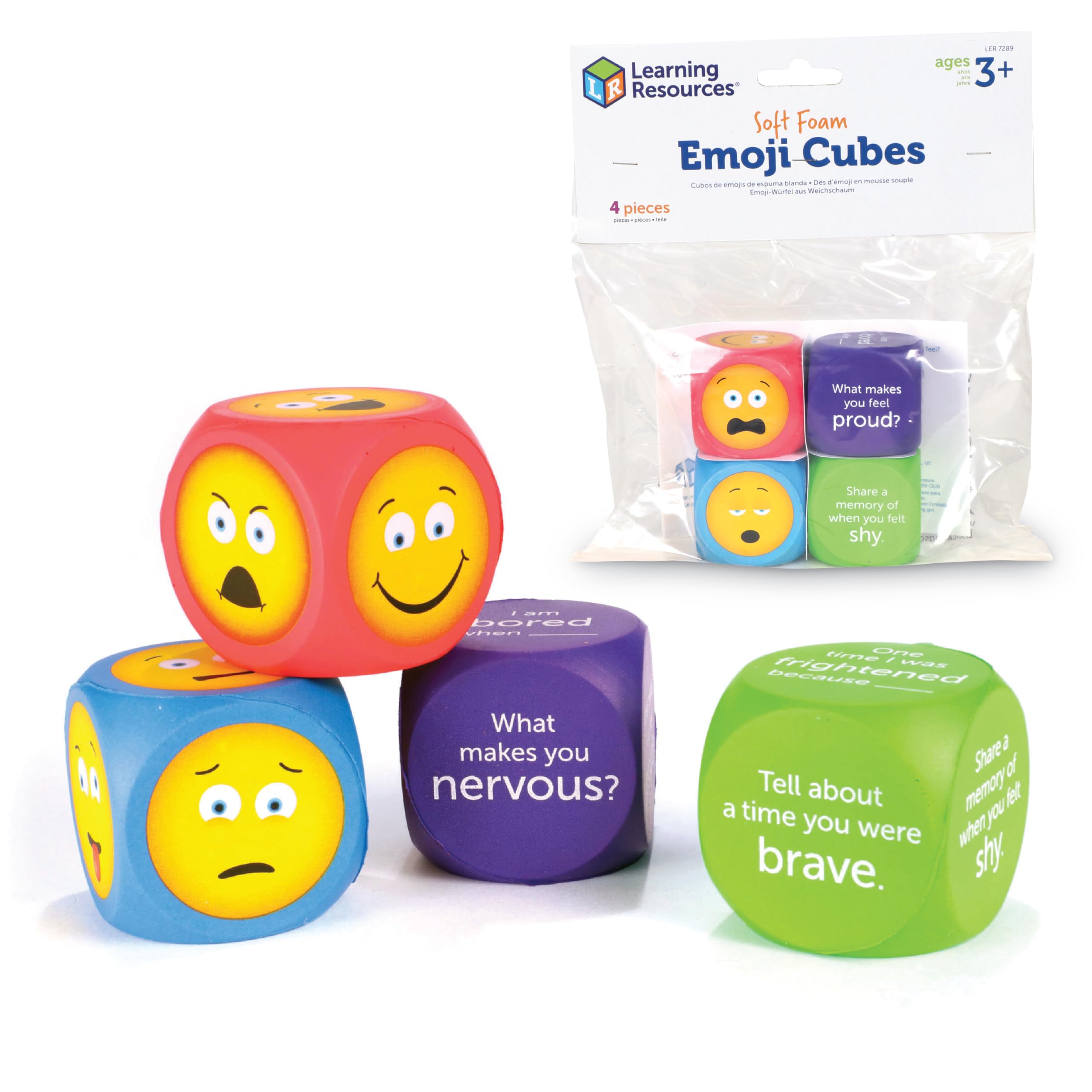 Learning Resources Soft Foam Emoji Cubes, Ages 3+, Conversation Cubes for Kids, Emotional Learning Toys, Social Skills Dice Set of 4