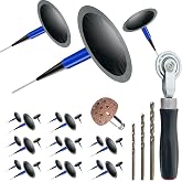 Socpuro Tire Repair Patch Tool Kit Including 24pcs Tire Patch Plugs, Tungsten Buffing Wheel, Tire Patch Roller with 4mm Twist Drill Bits for Vehicle