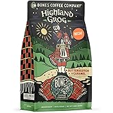 Bones Coffee Company Decaf Highland Grog, Butterscotch Caramel Decaffeinated Flavored Coffee, Medium Roast Low Acid Arabica Beans For Auto drip and French Press Coffee Maker, 12 Oz Whole Bean