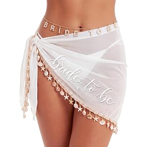 Whimsibelle 2 Pcs Bride to Be Gift Bride Belly Chain Bachelorette Bikini Bow Sarong Bachelorette Party Outfit Bridal Swimsuit