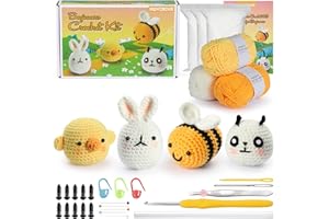 RQWZBCHX 4 Patterns Crochet Kit for Beginner/Experts, Crochet Starters Kit for Adult Kids, Crochet Animal Set - Chicken, Bee, Rabbit, Panda Include Writtern Videos Tutorials