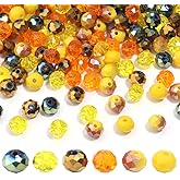 600PCS 4mm Crystal Glass Facted Round Beads for Jewelry Bracelet Making, Yellow Series Briolette Glass Spacer Beads with Hole for Crafts, Loose Gemstones for Ornaments Wind Chimes Suncatcher Making