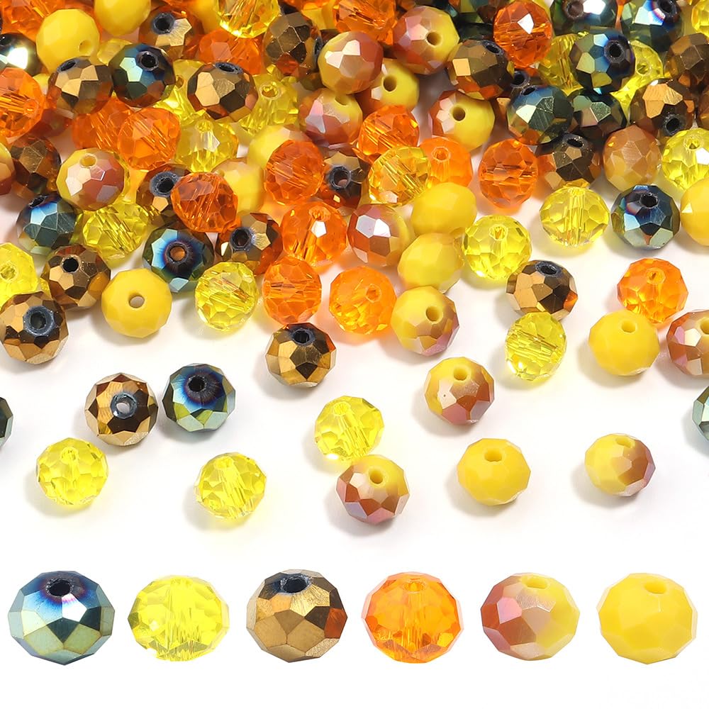 Photo 1 of 600PCS 4mm Crystal Glass Facted Round Beads for Jewelry Bracelet Making, Yellow Series Briolette Glass Spacer Beads with Hole for Crafts, Loose Gemstones for Ornaments Wind Chimes Suncatcher Making