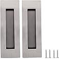 Tidorlou 2 Pack Recessed Door Pull Handles with 4 Screws, 6 Inch Rectangular Flat Sliding Pocket Door Pulls, Satin Brushed Stainless Steel Finger Pulls (6 inch, Silver)