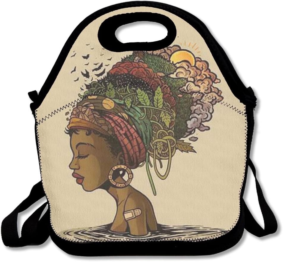 Perfect Gifts - African American Black Women Painting Art Lunch Bags Insulated Travel Picnic Lunchbox Tote Handbag With Zipper Carry Handle Shoulder Strap For Women Teens Girls Kids Adults