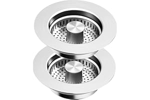 2 Pack Kitchen Sink Drain Strainer & Stopper with Basket, Stainless Steel Drain Plug Cover Catcher for Food Waste - Sink Acce