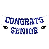 Congrats Senior Banner, Class of 2026, So Proud of You Bunting Sign, High School College Senior Degree Graduation Party Decorations Supplies, Blue Glitter