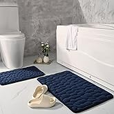 Bath Mat 2 Piece Memory Foam Cobblestone Bathroom Rug Set Soft Absorbent Toilet Shower Bath Rugs Rectangular Floor Mat Area Rug (Navy)