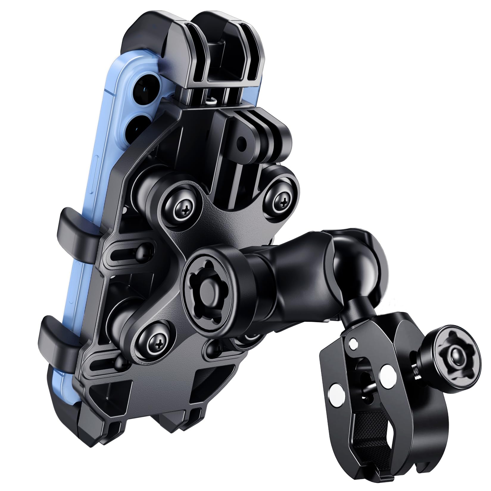 Photo 1 of Thlevel Motorcycle Phone Mount Holder with Vibration Dampener Anti-Shake 720° Adjustable for iPhone 16 Pro Max for Samsung 5.4''-6.9'' Phone Anti-Theft Dirt Bikes(Clamp Base 0.47-1.77" Handlebar)