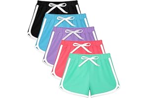 Resinta 5 Packs Girls Cotton Athletic Shorts Active Running Shorts Toddler Summer Shorts Dolphin Yoga Shorts
