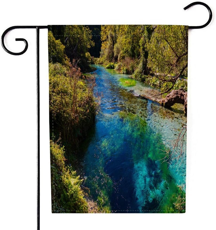 EMMTEEY Holiday Garden Flag Double Sided Burlap Decoration 12.5x18 Inch for Yard Outdoor Decor Garden Flag The Blue Eye Water Spring Near in County Southern Popular Tourist Attraction Bubbles from