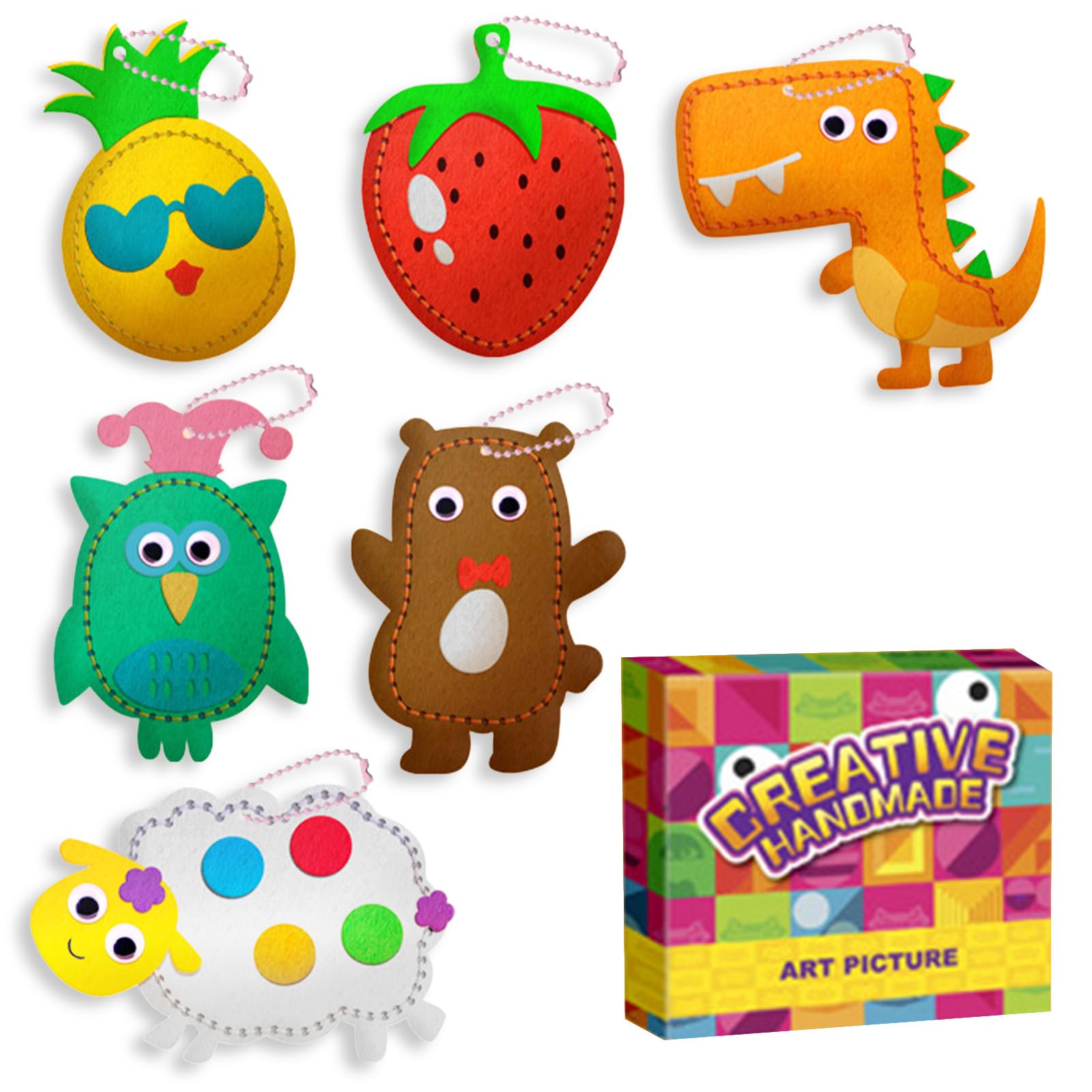 Embhlitfe Sewing Kit for Kids, DIY Felt Animal Crafts with 6 Adorable Patterns, Sewing Patterns Educational Toy for Develop Motor Skills