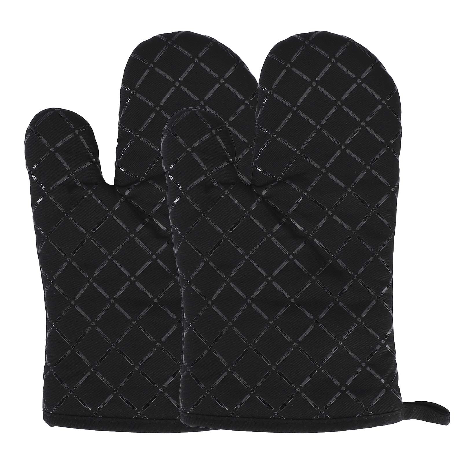 Silicone Oven Gloves Heat Resistant Non-Slip Cotton Kitchen Oven Mitts for Grilling, Cooking, Baking, Barbecue Microwave 1 Pair (Black)