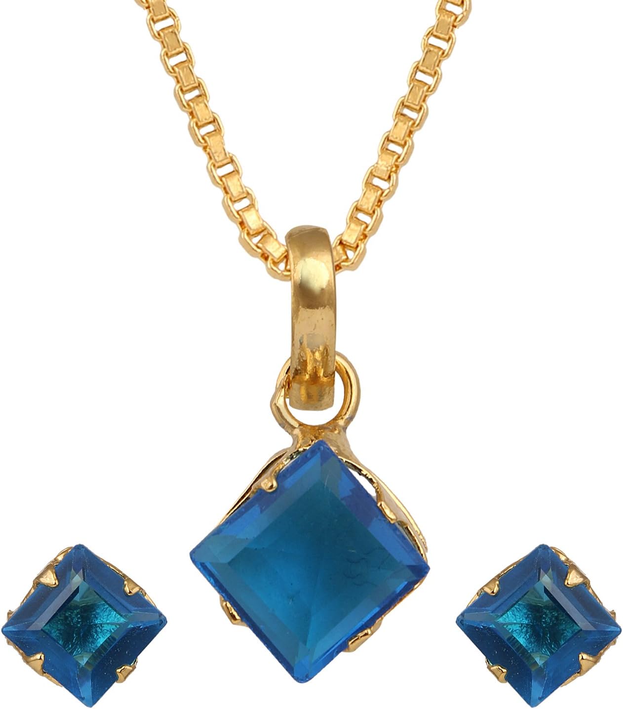 Designer American Diamond Pendant with Chain and Earrings for Girls & Women