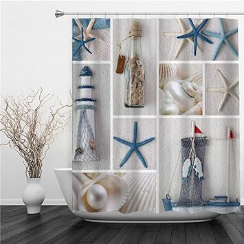 AIMILUX Duschvorhang 180x180cm，Beach Seashell Coastal Nautische Muschel