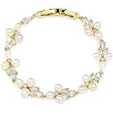Mariell Freshwater Pearl Gold Bridal Bracelet, 7 1/8" Plus 1/2" Extender, Wedding Jewelry Gift for Women